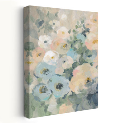 Cottage II floral bleu - abstrait chalet bleu crème