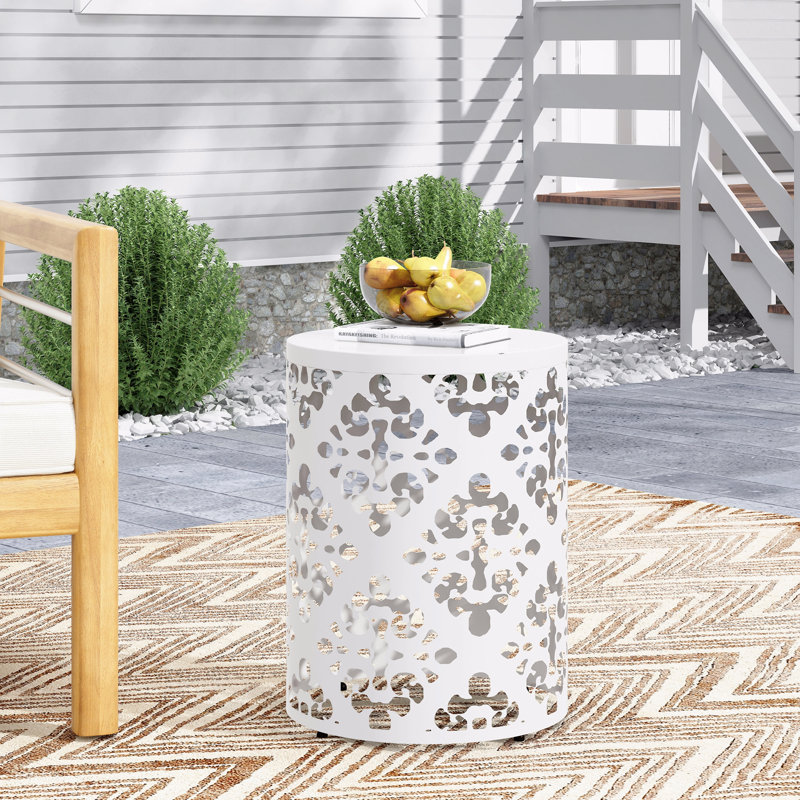 Table de bout d'extérieur en métal, Blanc