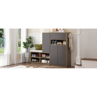Banc de rangement pour chaussures 2 en 1 et armoires à chaussures, étagère à chaussures multifonctionnelle avec siège rembourré, solution de rangement pour chaussures polyvalente avec tablettes réglables pour le couloir