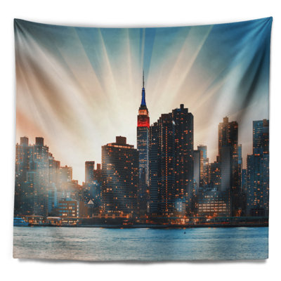 Tapisserie de l’horizon en polyester à coucher de soleil vif avec accessoires suspendus inclus