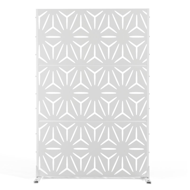 72" H x 47" W Metal Privacy Screen with Stand – Freestanding Outdoor Privacy Panel for Deck, Patio, Balcony, White
