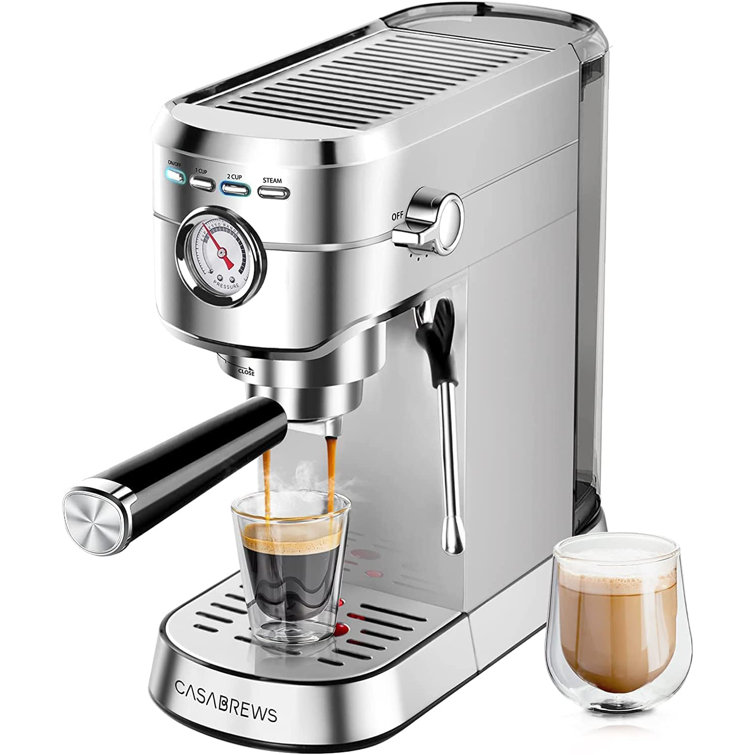 Casabrews All-in-One Espresso Machine Cappuccino Coffee Maker with Grinder,  Stainless Steel, Sliver 