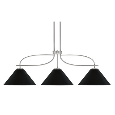 Luminaire pour îlot de cuisine 3 lumières Cavella au fini graphite avec abat-jour en métal conique noir mat de 14 po