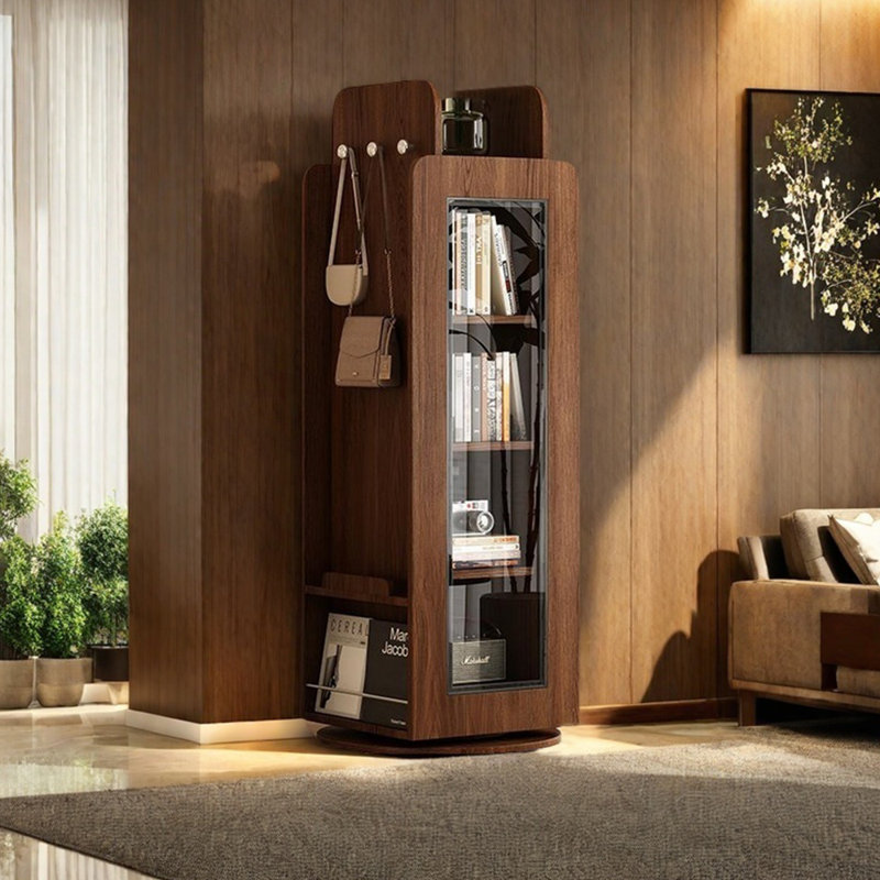 Italian Style Rotating Solid Wood Bookcase, Dark Brown