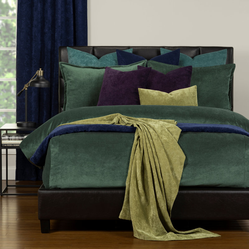 Mixology Velvet Bed Cap Comforter Set with Sewn Corners, Emerald, King Comforter + 6 Additional Pieces