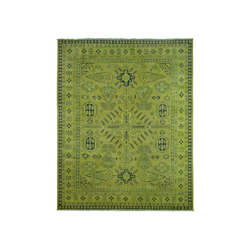 Tapis vert en laine noué à la main 7 pi 9 po x 9 pi 8 po Kazak 261572FAAE32435384839FB9CEF73D38