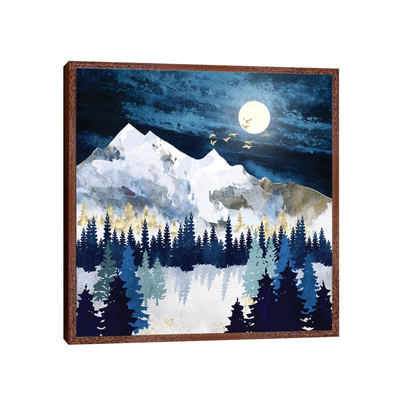 Moonlit Snow 1 Piece Wall Art on Canvas, 45.72 cm H x 45.72 cm W, Classic Brown Wood Framed
