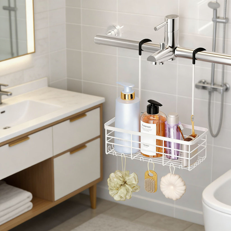 Organisateur de chariot de douche suspendu No-Drill, Blanc