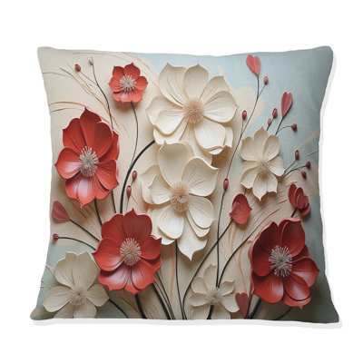 Rouge et blanc Cramoisi fleur E Embrace - Coussin imprimé fleuri