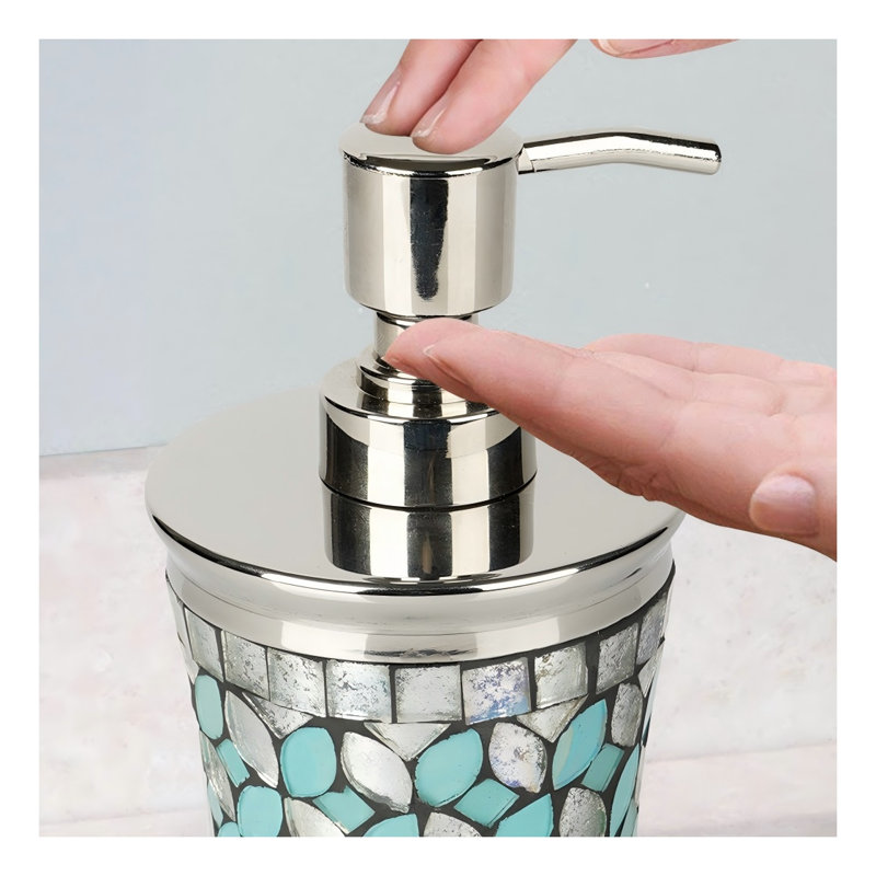 Distributeur de savon liquide en verre turquoise et argent avec mosaïque