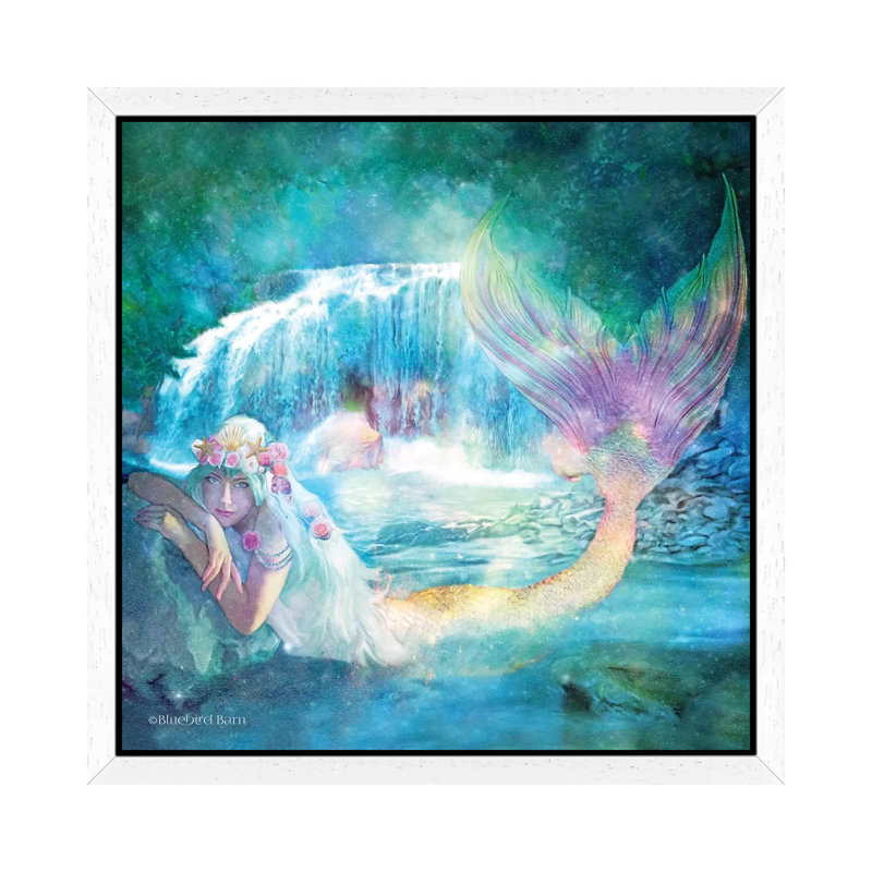 Woodland Cove Mermaid by Bluebird Barn - Print on Canvas, 45.72 cm H x 45.72 cm W, White Framed