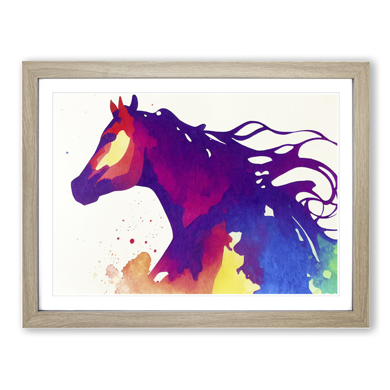 XH1022-9569X Vibrant Horse Vol.1 Abstract - Single Picture Frame Print, Oak, 46cm H x 64cm W x 2cm D