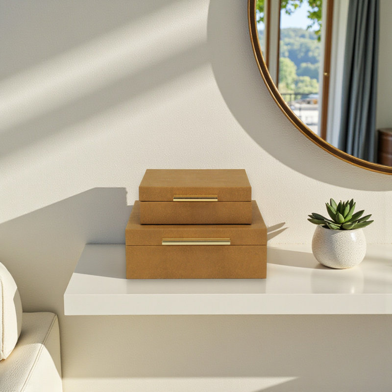 Rebeka 2 Piece Faux Leather Decorative Box Set, Brown