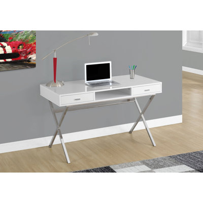 Bureau d'ordinateur, bureau personnel, ordinateur portable, tiroirs de rangement, L 48 po, travail, stratifié brillant, métal, contemporain, moderne