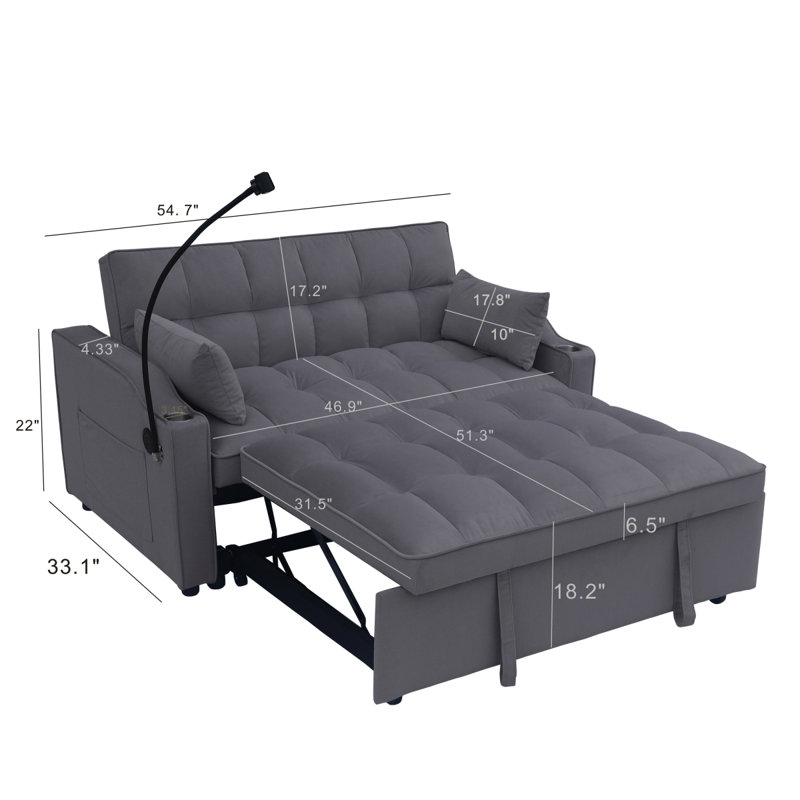 Coussin de futon en velours avec canapé-lit, petit canapé-lit avec dossier inclinable réglable, coussins décoratifs, poches, meubles, canapé-lit convertible 3 en 1