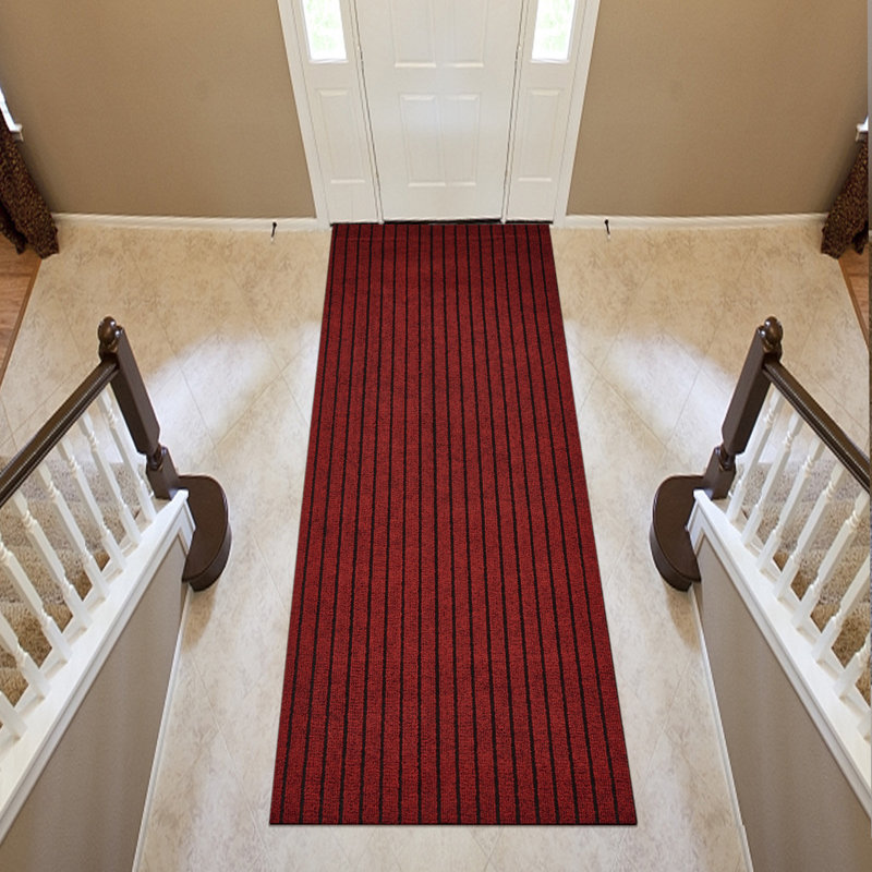 Runner Rug Hallway Non Slip Rubber Back Custom Size As Carpet Doormat Throw Rug Red Striped, Runner 3' x 71'
