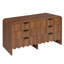 Commode 59 po style Mid-Century moderne à 6 tiroirs avec conception cannelée et festonnée, commode en bois de noyer pour le rangement de la chambre à coucher-1614256396