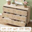 Commode 6 tiroirs 47,2 "de large avec poignées en rotin et poignées dorées