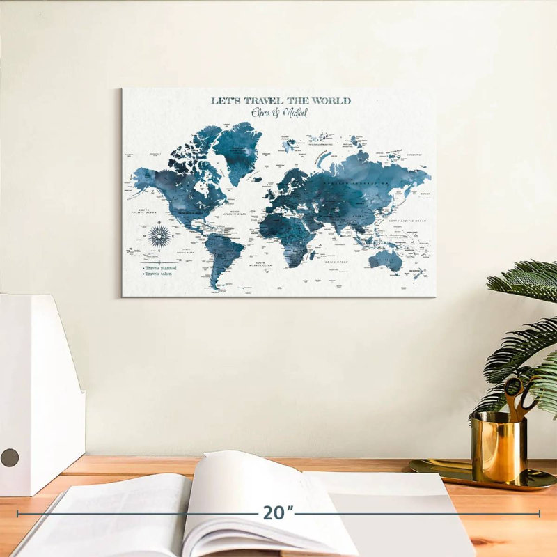 Carte du monde personnalisée «Nous voyageons», Oui, H 8 po x l 12 po