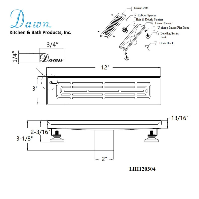 12 Inch Long Stainless Steel Linear Floor Shower Drain