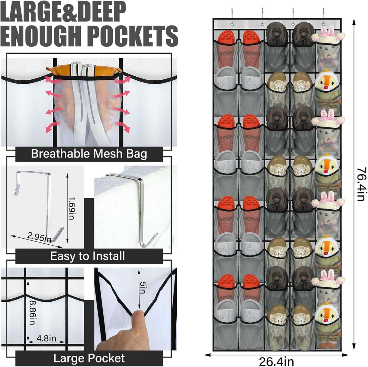Material Code Pockets For Racks Rebrilliant 2 Pack 40 Pockets Large Over The Door Hanging Shoe ...