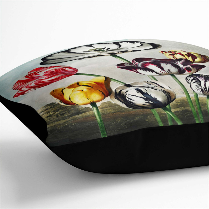 Floral Square Throw Cushion, Black, 40cm H x 40cm W x 15cm D