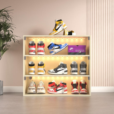Off White Glass Door Shoe Box Shoe Storage Cabinet For Sneakers With RGB Led Light