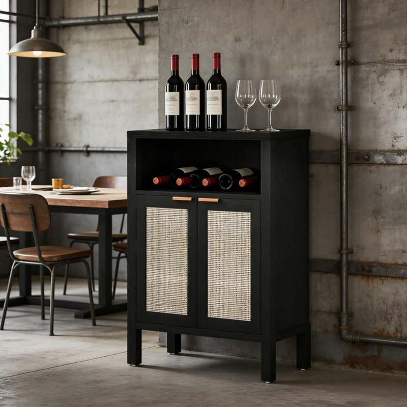 Armoire à café, buffet avec rangement, armoire de style nordique, avec tablette réglable, Noir patiné