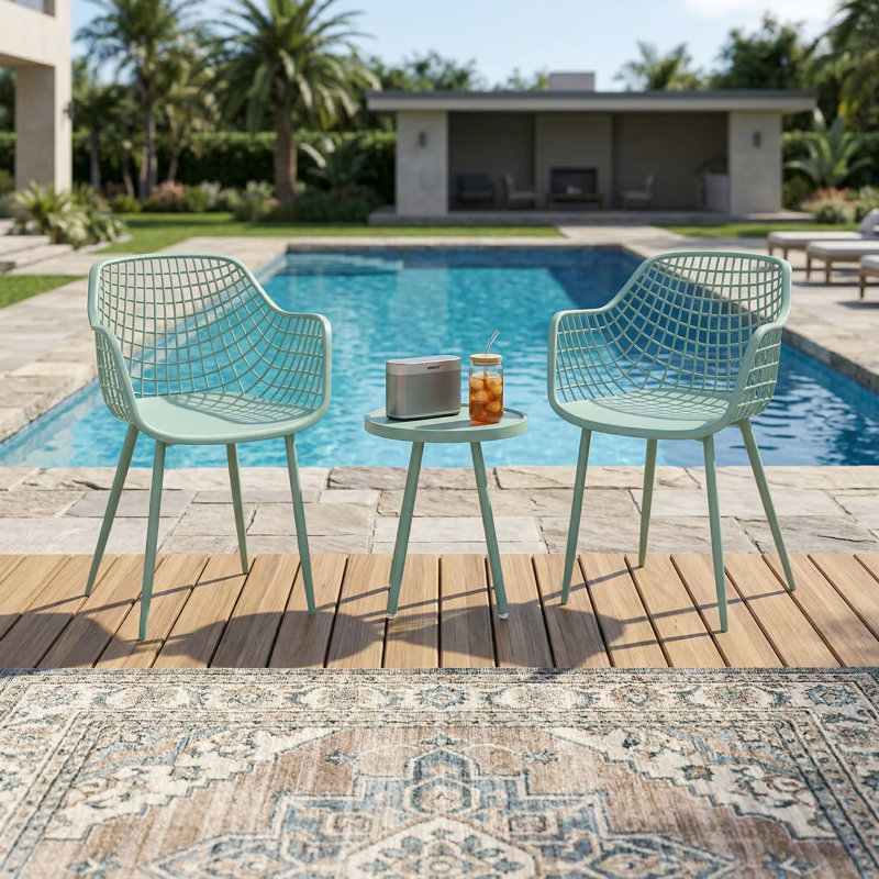 3-Piece All-Weather Outdoor Patio Bistro Set, 2 Chairs With Durable PP Seats, 1 Table With Scratch-Resistant PP Tabletop