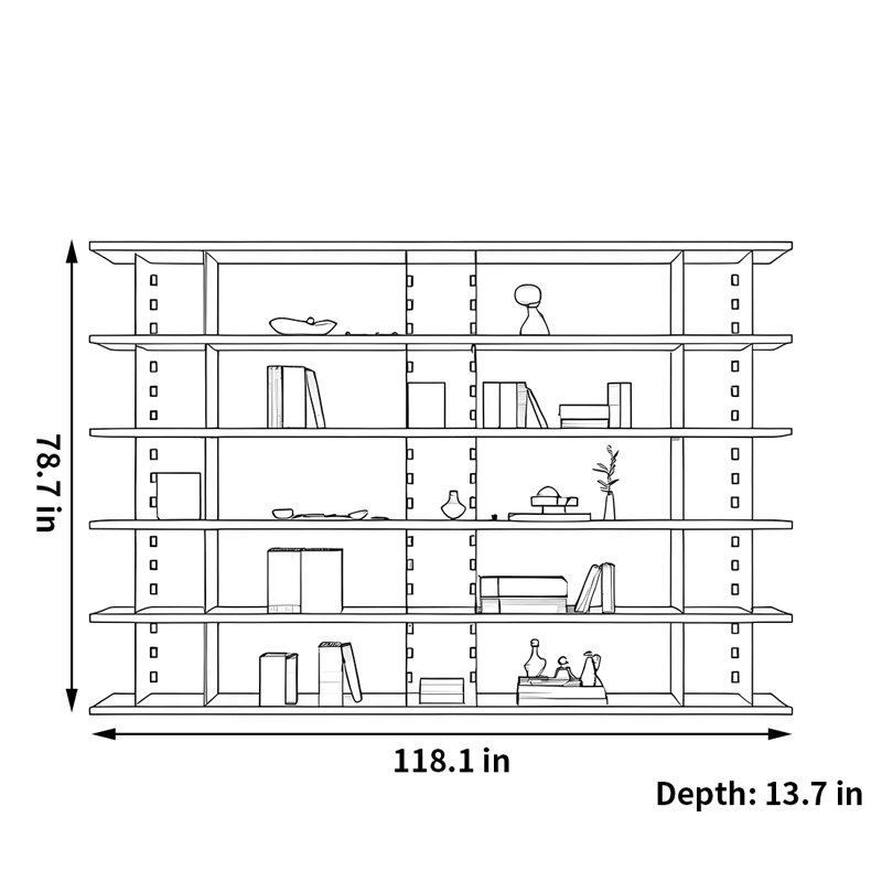 Une bibliothèque aux tendances personnalisées, (5 tablettes) H 78,7 po x l 118,1 po x P 13,7 po