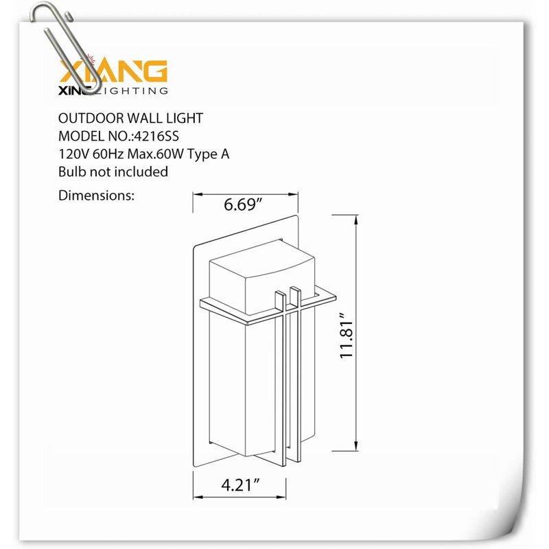 ETL Listed Exterior Wall Sconce, Waterproof & All Weather Resistant, E26 Socket Porch Light Fixture, Brushed Nickel Elongated Frame, 2-Pack