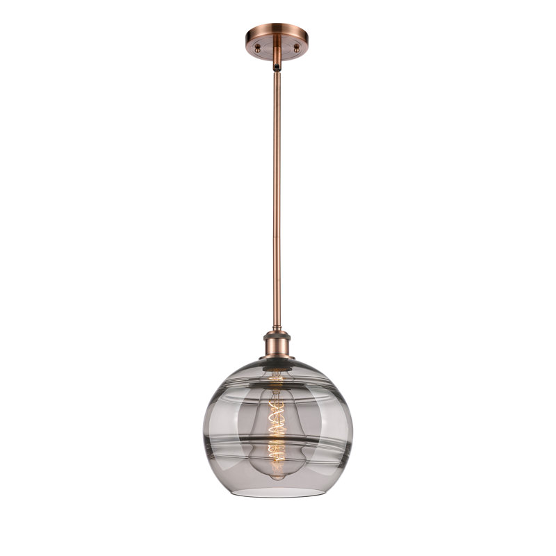 Luminaire suspendu avec tige 1 lumière Ballston Bienes-516-G556, Cuivre antique, Gris fumée clair
