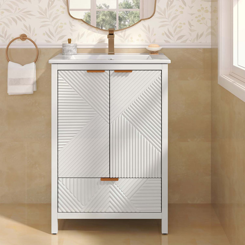 Meuble-lavabo de salle de bain avec lavabo, grand espace de rangement organisé, Blanc