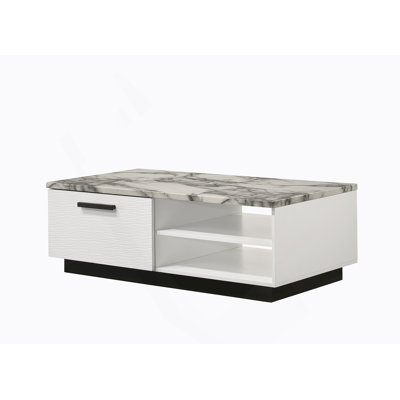 Table basse blanche 47 po avec plateau en faux marbre blanc