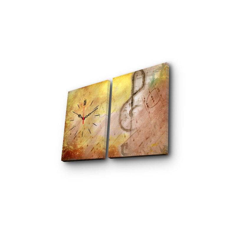 Horloge murale élégante en toile décorative (2 pièces), 25,2 po x 15,7 po | Toile 100% suède avec cadre 100% bois (épaisseur: 1,2 po) | Décoration élégante, parfaite pour les espaces de salon et de bureau, conception unique de garde-temps