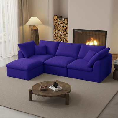 L-Shaped Modern Cloud Sectional Couch, Modular Sectional Sofa With Ottoman, Chenille Boneless Couches, Deep Seat Sofa With 4 Pillows For Living Room, No Assembly Required
