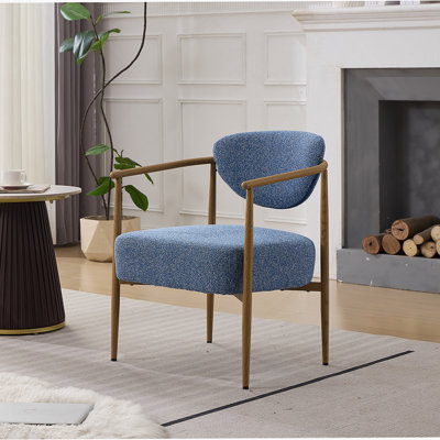 Housse en tissu bleu, chaise de salle à manger, chaise de salon, chaise de chambre à coucher, tissu tissé avec dossier et siège en mousse, sièges moelleux et confortables, structure en métal avec ressorts de transfert d'eau, aspect grain de bois