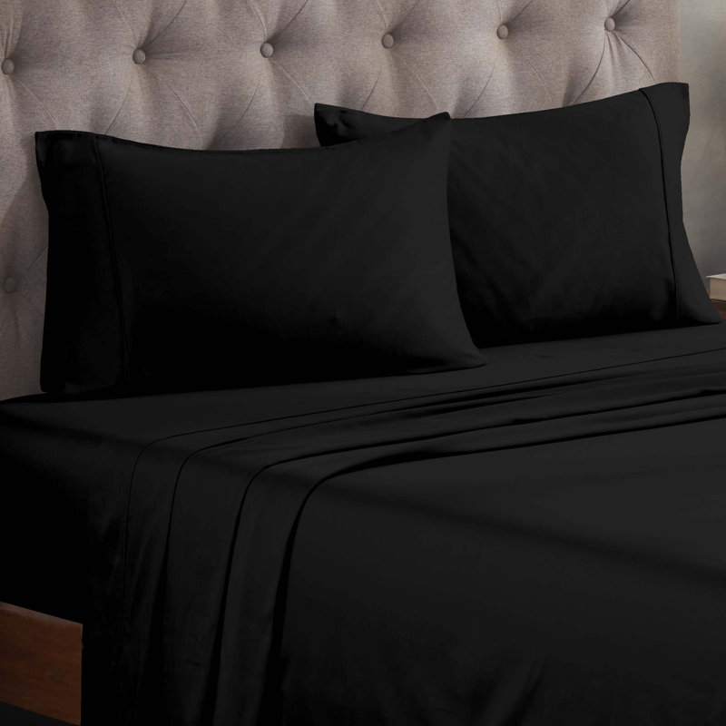 Ensemble de draps 300 po, Ensemble de draps pour lit très grand californien, Noir