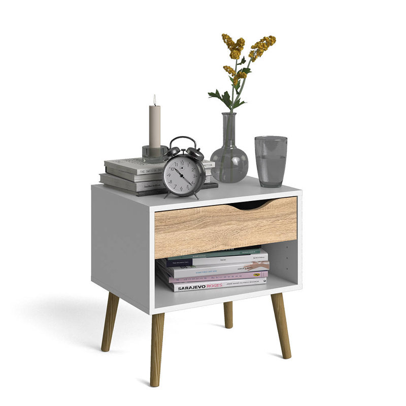 Bedside Table With One Drawer And One Storage Compartment, Black And White, Measurements 50 X 49 X 39 Cm, Brown