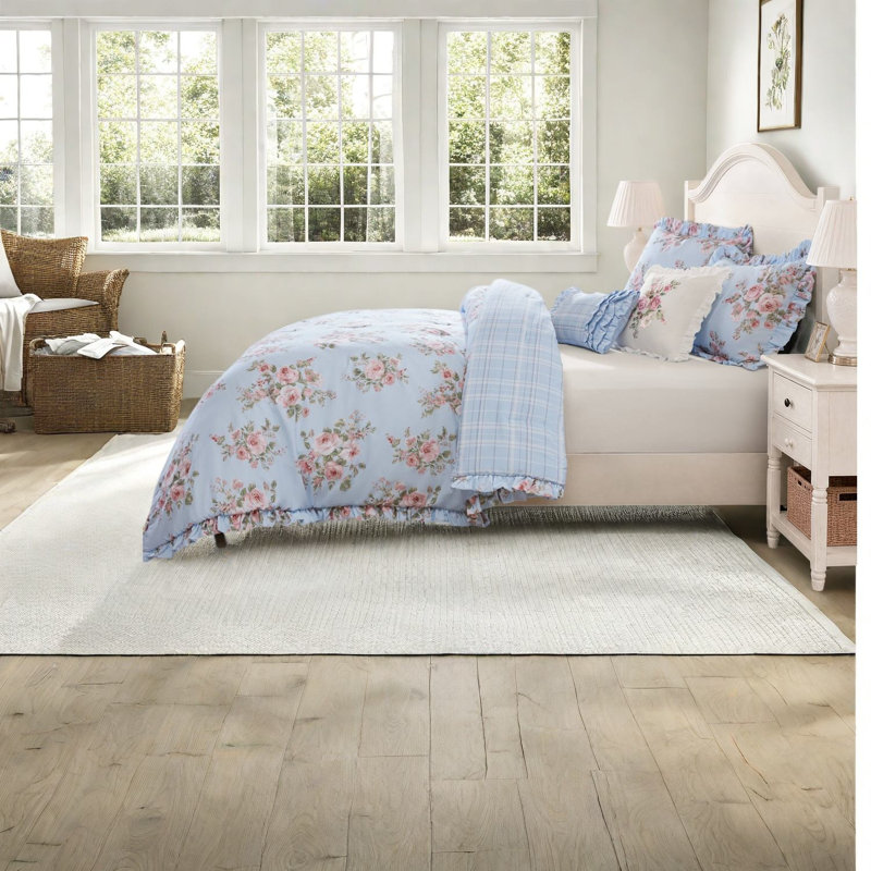 De literie pour très grand lit, édredon en microfibre à motif floral bleu