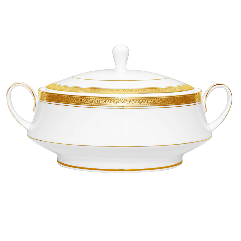Noritake Crestwood Covered Vegetable Bowl, 10-1/4", 48 oz., Gold