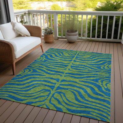 Fernelle Green Washable Indoor-Outdoor Rug - 