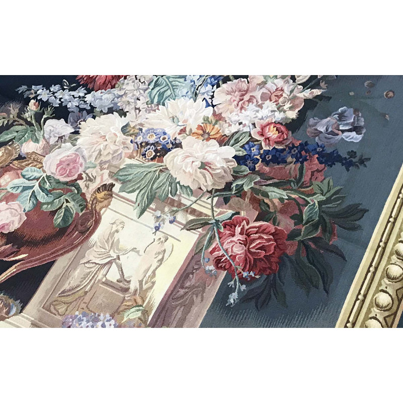 Tapis beige et bleu noué à la main de haute qualité
