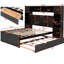 Grand lit en bois avec commode intégrée, tablettes de rangement et prises de courant, lit double de taille XL, couleur latte-121070028