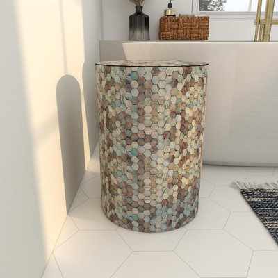 Table d'appoint contemporaine faite main en nacre et mosaïque géométrique