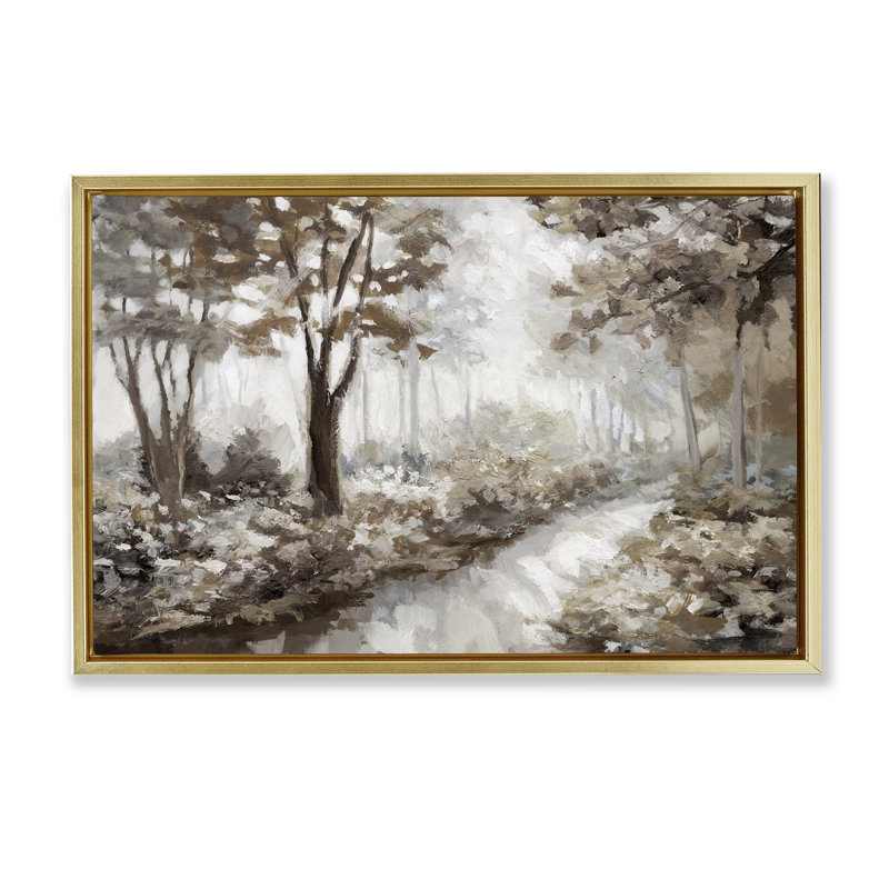 Misty Forest Stream, 17" H x 25" W, Metallic Gold Floater Frame