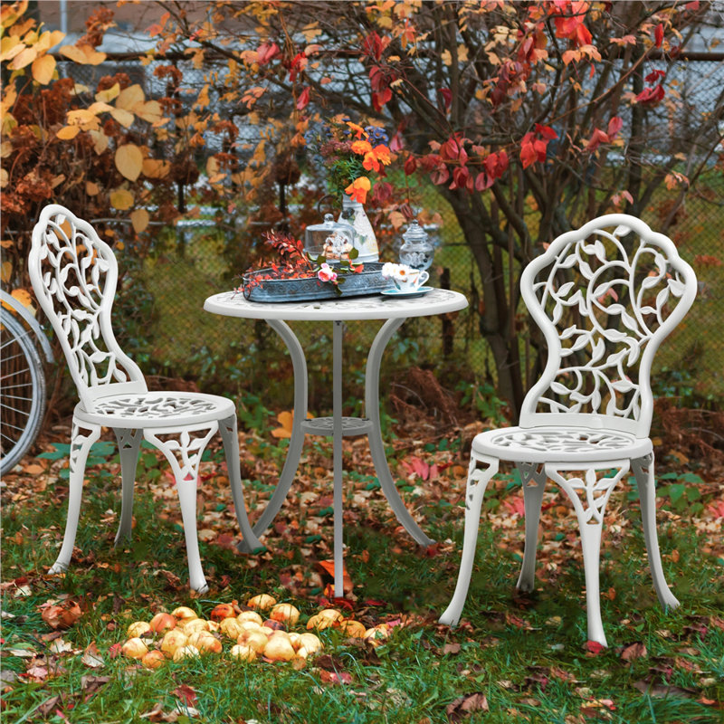 color  All Weather Table Set Antique Aluminium Bistro Dining Set, White