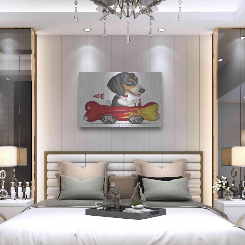 Ophelia & Co. «Tri Color Beagle in Bone Car» par Danny Gordon, art mural en métal, H 24 po x l 36 po
