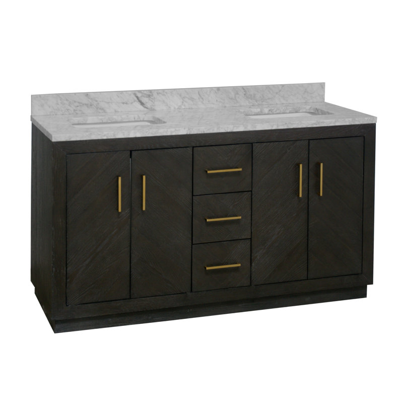 Ensemble de meuble-lavabo double 60 po Sadelle, Chêne foncé