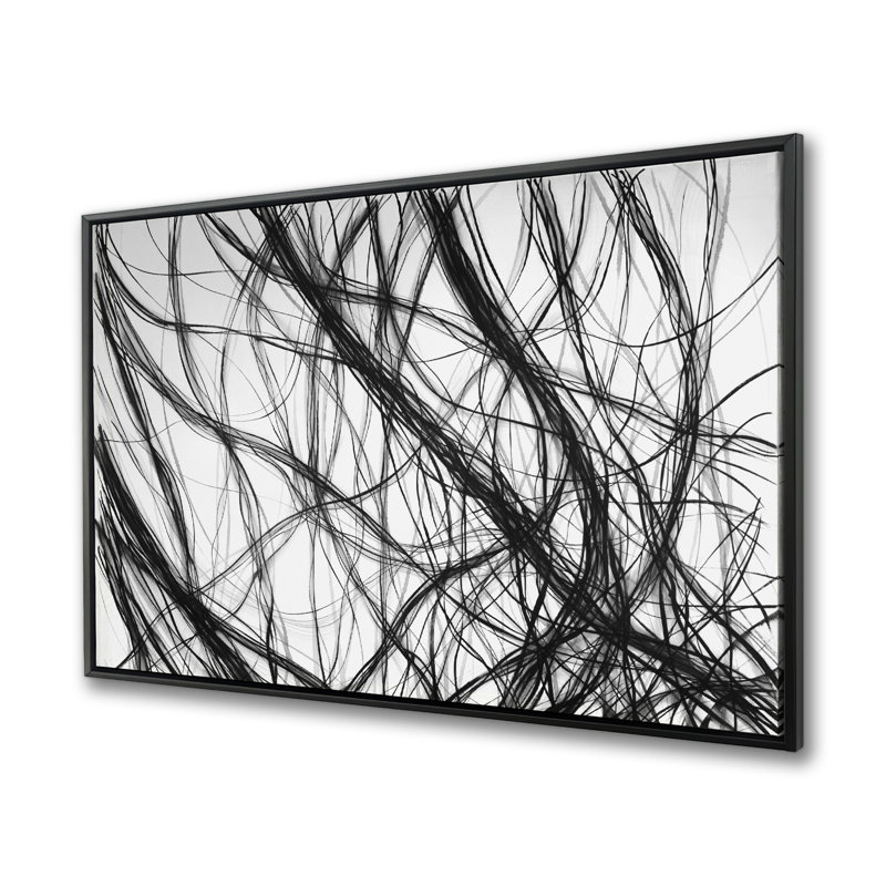 Connexion - Toile abstraite encadrée noire pour la décoration intérieure, H 49,25 po x l 37,25 po